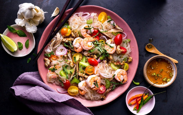 Cold Noodle Thai Salad with Shrimp and Chicken (GF, MEAL PREP FAV)