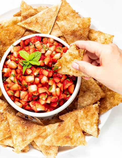Wednesday- NEW Strawberry Apple and orange Salsa with homemade tortilla chips