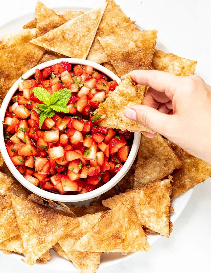 Wednesday- NEW Strawberry Apple and orange Salsa with homemade tortilla chips