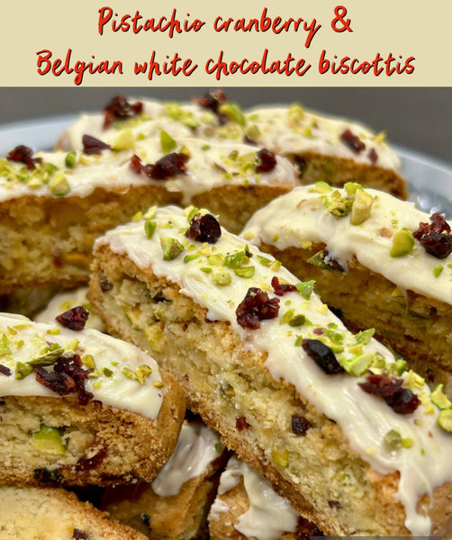 Monday-NEW Pistachio cranberry and White chocolate Biscotti (GF available)