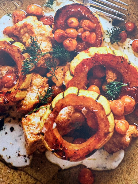 NEW Sheet Pan Tofu, Squash and Chickpeas with creamy dill sauce
