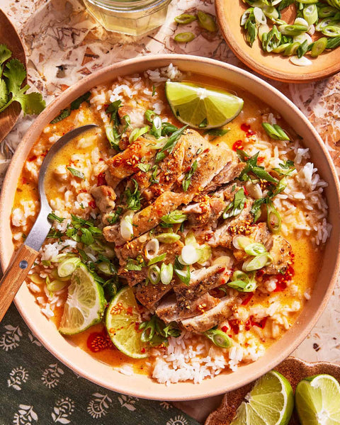 NEW Pan Seared Chicken with Coconut Curry Brothy Rice  (GF)
