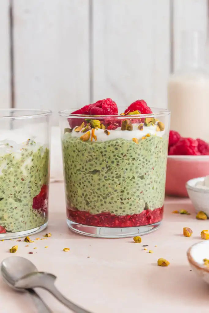 Monday- NEW Matcha and Raspberry Chia Pudding (GF, V)