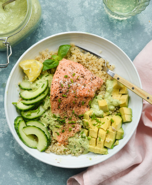 NEW Roasted Salmon Quinoa Protein Bowl with Green Goddess Sauce