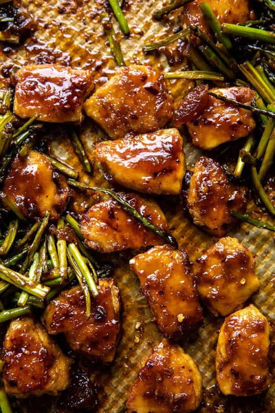 NEW Half Baked Harvest 30 Minute Sticky Apricot Chicken served with  Sautéed Green Beans