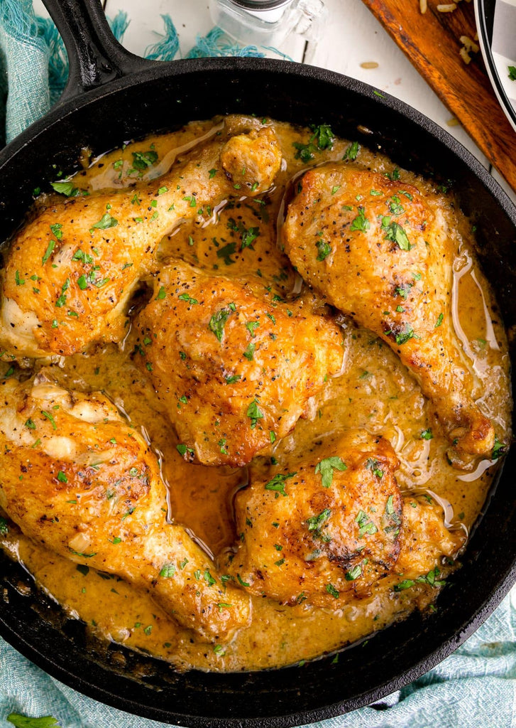 Wednesday- NEW Bone Broth Smothered Chicken served with Parmesan Basil Orzo