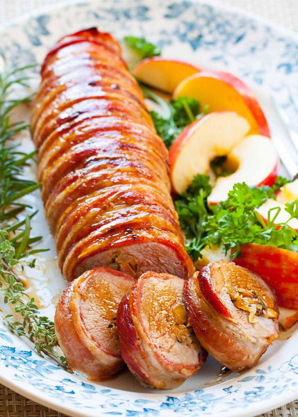 *Option 1-Christmas menu featuring Bacon wrapped Stuffed Pork loin with Ciabatta Stuffing with chestnuts and pancetta -MIN order 2