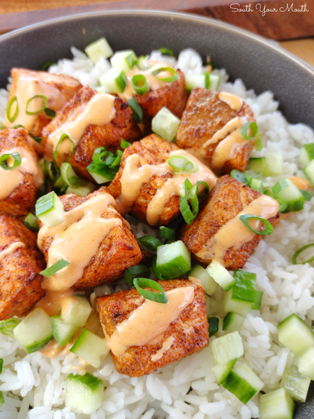 Wednesday- NEW Bang Bang Salmon Bites served with Sticky rice and cucumber (MEAL PREP FAV, GF)