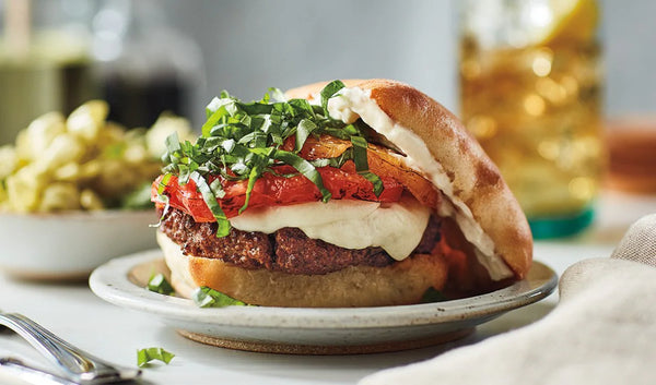 The Caprese Burger served with Roasted Yellow Potato Fries