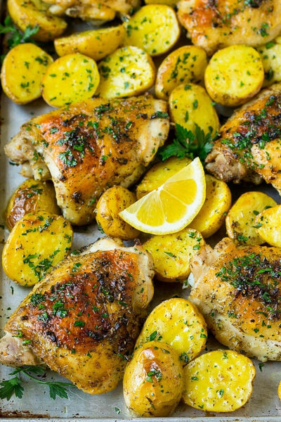 Monday- NEW Sheet Pan Greek Lemon Chicken and Potatoes served with Homemade Tzaziki and Pita