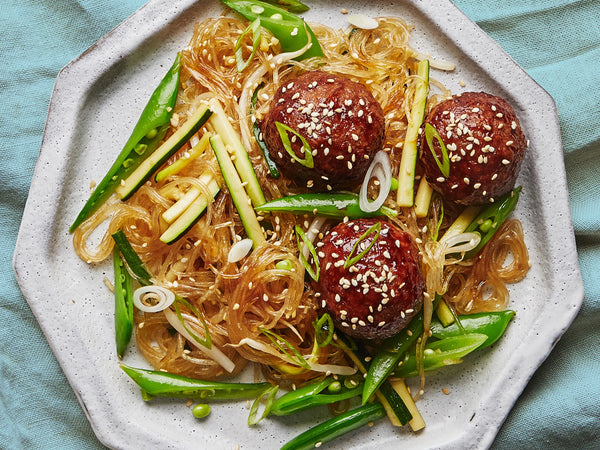 New Turkey Glazed Meatballs with Glass Noodles Bowl