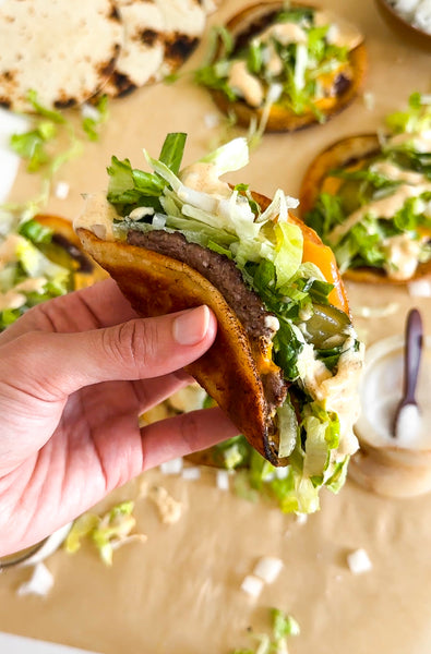 Big Mac Tacos served with Batata Harra