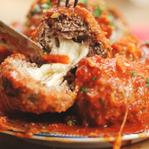 Italian Meatballs stuffed with Bocconcini served with Marinara Sauce (Classic or Keto)