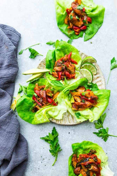 Chicken and Veggie Fajitas served with  salsa and guacamole (Keto-style available, GF)