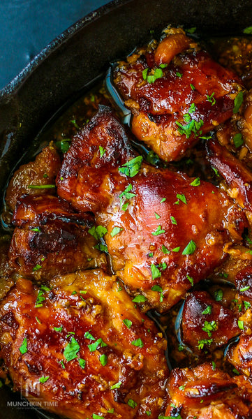 Sticky Oven Roasted  Chicken Thighs served with with Sweet Potato Spears