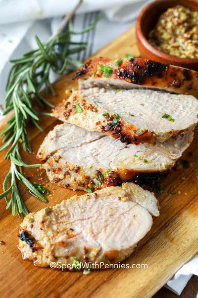 Grilled Rosemary Garlic Pork Tenderloin served with Chili Lime Roasted Cauliflower