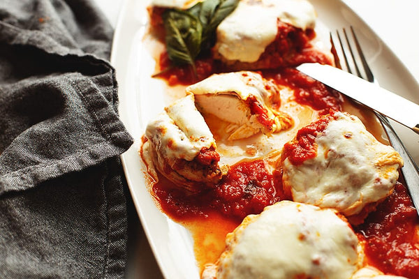 Chicken Parmesan served with choice of sides (low carb, GF available)