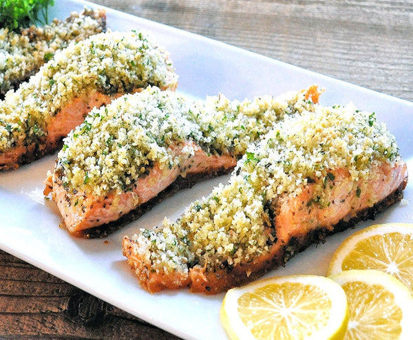 Salmon Milano with Lemon Basil Pesto served with Roasted Cauliflower