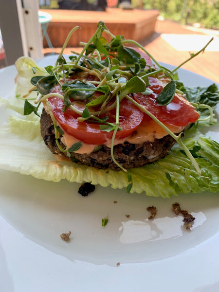 Quinoa Black Bean Veggie Burgers served with side salad