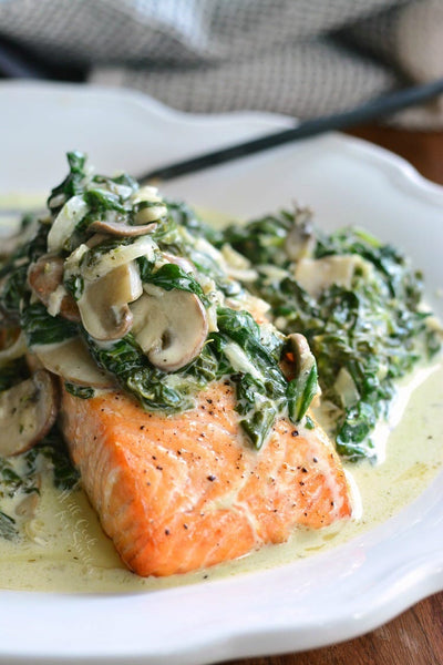 Salmon Florentine served with Side salad with Balsamic vinaigrette