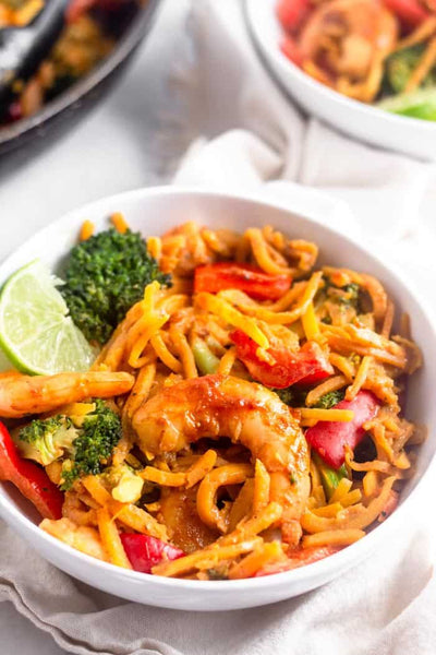 Red Curry Shrimp and Butternut Squash Noodle Stir fry