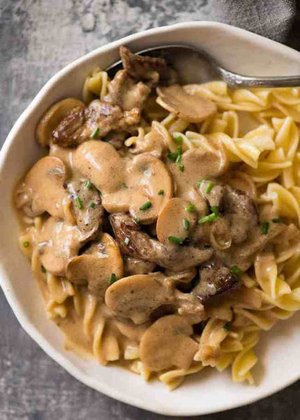 Beef Stroganoff with Buttered Parsley Noodles