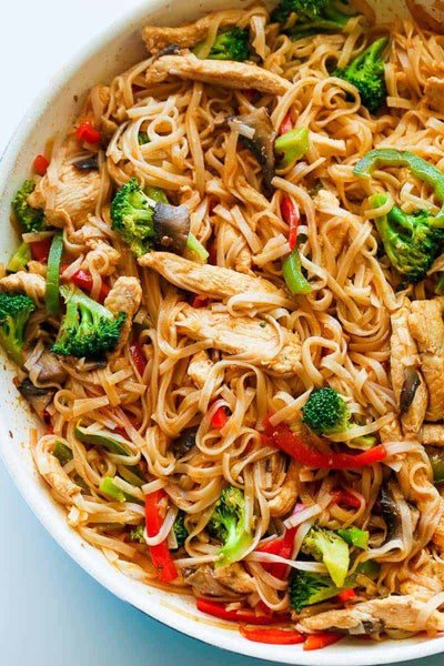 Chicken and Veggie Noodle Stir Fry (option for shrimp and chicken) GF