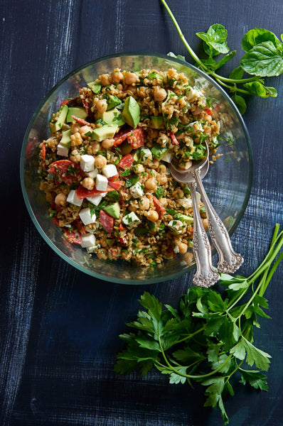 NEW Mediterranean Grilled Salmon with Chickpea and Farro Salad