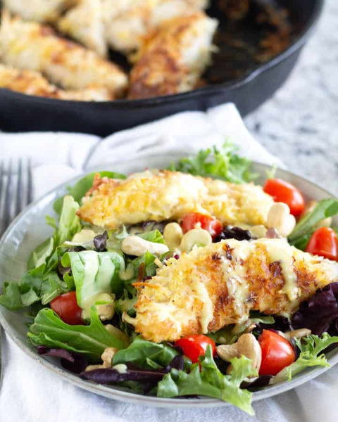 Coconut crusted Chicken Salad with Honey Mustard Dressing