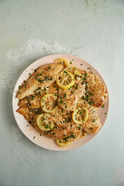Chicken Piccata served with Simple Wilted Greens (Keto, GF, Dairy Free, Whole 30, Grain free, GF)