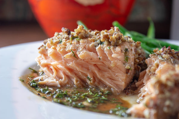 Honey Balsamic Glazed Rainbow Trout with Steamed Garlic Broccolini Spears