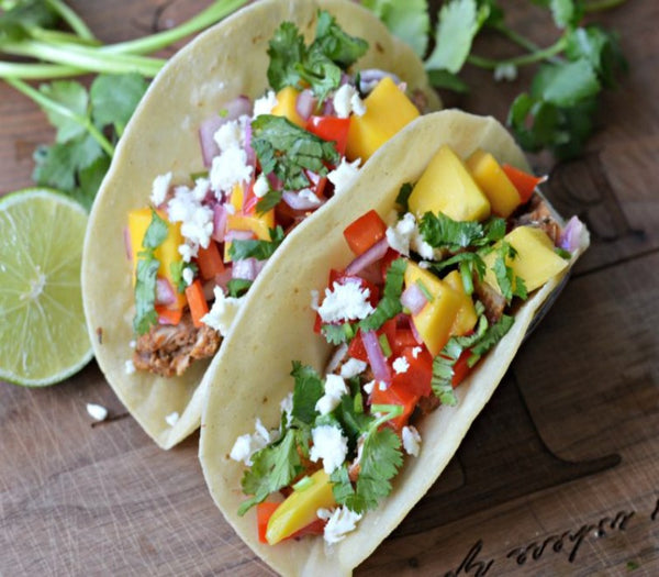 Jerk Chicken Tacos with Caribbean Salsa and Roasted Cauliflower (GF choice, Dairy free)