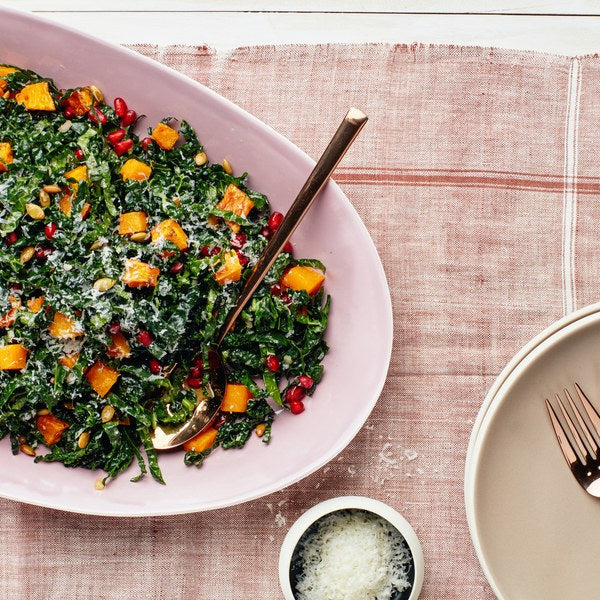 Roasted Butternut Squash Kale Salad with chickpeas and cranberries