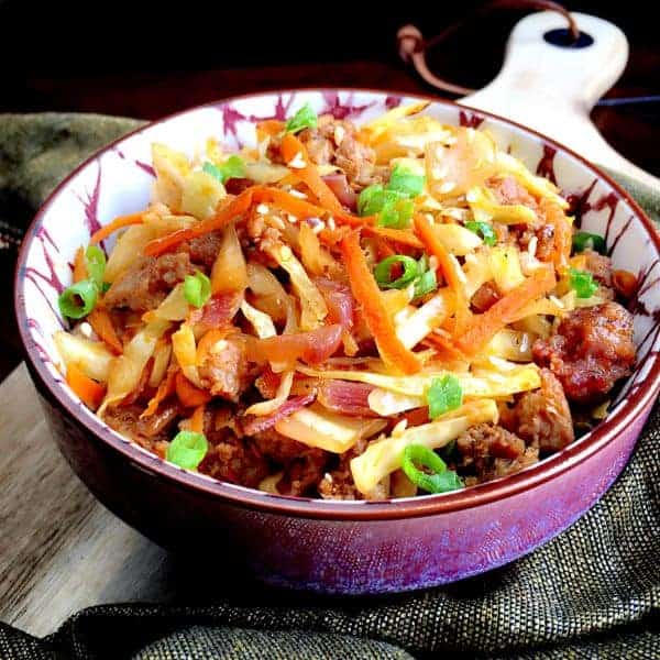 Monday- Keto approved Eggroll in a Bowl served with Plum Sauce and optional won ton noodles topping (Keto, Gluten free Dairy free)