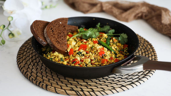 Masala Tofu Scramble served with Whole grain Pumpernickel toast