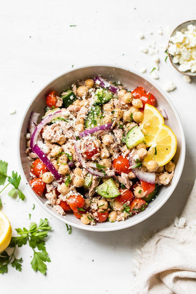 NEW Mediterranean Chickpea and Tuna Salad (GF, option to omit tuna)