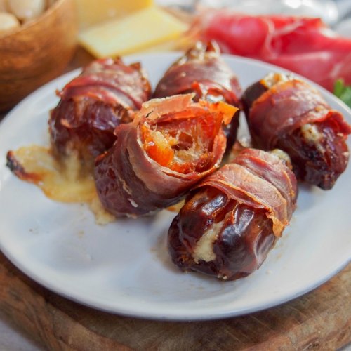 Medjool Dates stuffed with goat cheese and wrapped with proscuitto (per dozen)