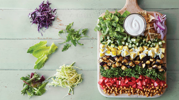 Middle Eastern Cobb Salad with Roasted Chickpeas and Tahini dressing