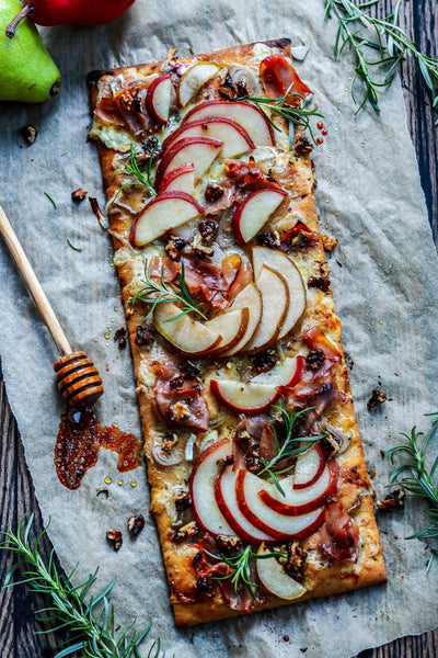 NEW Honey Roasted Pear and Brie Flatbread with Prosciutto